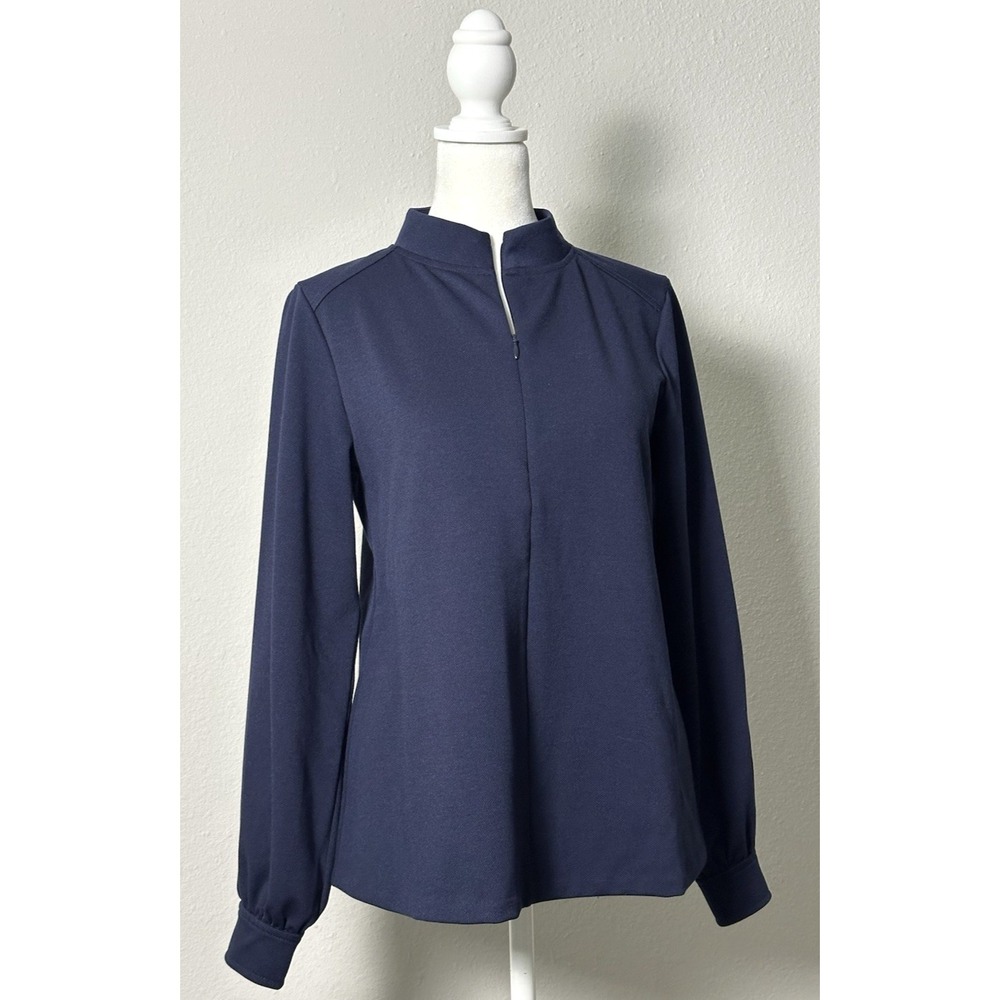 Talbots Women's Top Navy Longsleeve Mock Nehru 3/4 Front Zip Top XS